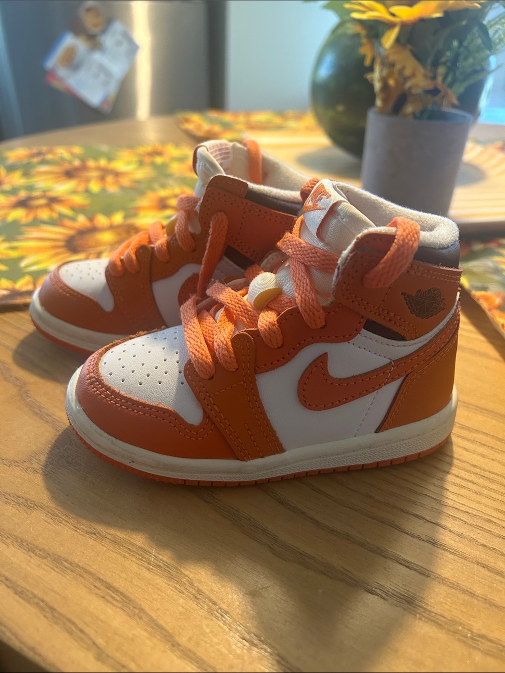 Nike Kids White and Orange High-Top Sneakers